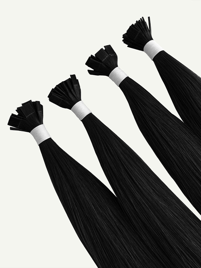 Jet Black(#1)Keratin Flat Tips Hair Extensions
