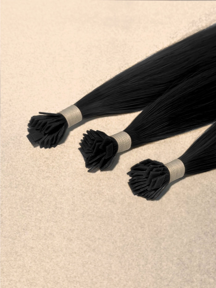 Jet Black(#1)Keratin Flat Tips Hair Extensions