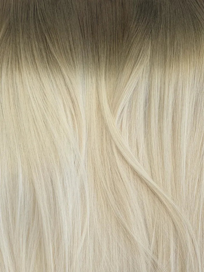 Rooted Blonde Zero(#R-Ice N) Invisible Tape In Weft Hair Extensions